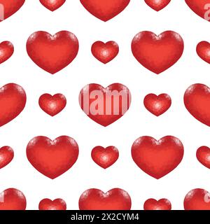 Seamless Pattern with Red Low Poly Heart. Symbol of Love. Vector illustration Stock Vector