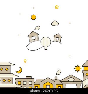 Countryside, hills filled line vector icon, simple illustration, related bottom border. Stock Vector