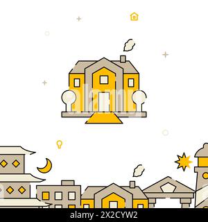 Estate, mansion filled line vector icon, simple illustration, related bottom border. Stock Vector