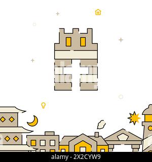 Watch tower filled line vector icon, simple illustration, related bottom border. Stock Vector