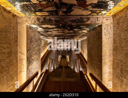 Luxor, Egypt - November 25 2023: Stunning view of the stairs that leads into the interior of the Seti the first tomb in the valley of Kings in Luxor i Stock Photo