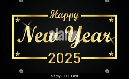 Happy New Year 2025. Golden inscription on black background. Vector illustration. Stock Vector