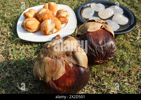 Whole Plamyra Iceapple with Peeled and unpeeled fruits Stock Photo