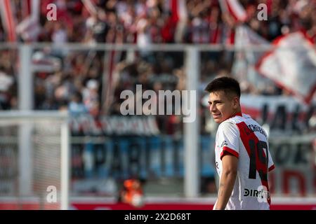 Cordoba, Argentina. 21st Apr, 2024. Claudio Echeverri smiles during a quarter final match of Copa de la Liga Profesional 2024 between River Plate and Boca Juniors at Mario Alberto Kempes Stadium on April 21, 2024 in Cordoba, Argentina. (Photo by Manuel Cortina/SOPA Images/Sipa USA) Credit: Sipa USA/Alamy Live News Stock Photo