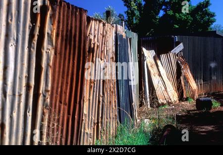 Old corrugated tin fence, Kalgoorlie, Western Australia Stock Photo