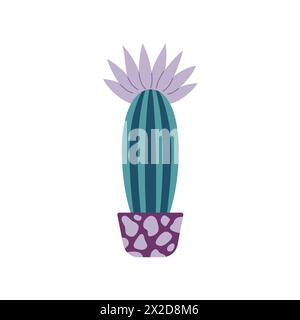 Colorful blooming cacti, succulent in pot. Cute hand drawn sketch of cactus. Doodle style, flat design. Scandinavian, boho style. Vector illustration. Exotic and Tropical Plant, home decor Stock Vector