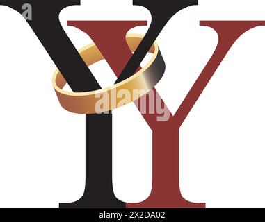 Y and Y Letter With Wedding Ring Logo. - Vector Stock Vector