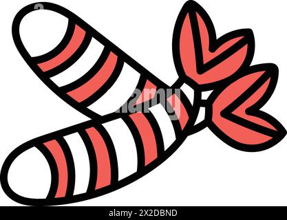 A black and white Fried shrimp in the concept of Asian food and a can of sauce next to it Stock Vector