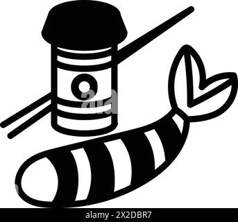 A black and white Fried shrimp in the concept of Asian food and a can of sauce next to it Stock Vector