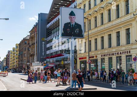 Checkpoint Charlie, a symbol of Cold War in Berlin, Germany Stock Photo