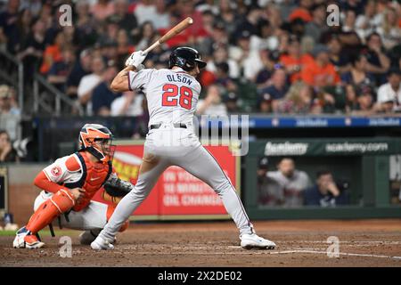 Atlanta Braves first base MATT OLSON (28) bats in the top of the fourth inning during the MLB baseball game between the Atlanta Braves and the Houston Stock Photo