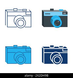 Retro photo camera icon set. Soviet style classic camera. Vector illustration. Stock Vector