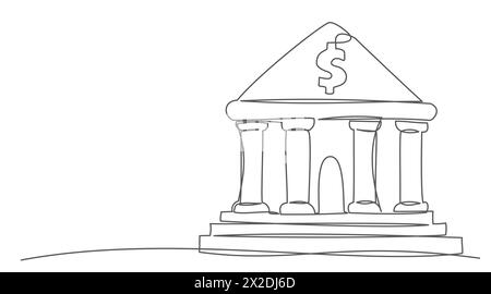 Bank building One line drawing isolated on white background Stock Vector