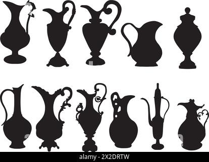 Collection of silhouettes of different kinds of jugs Stock Vector