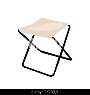 A white folding chair with a black frame. The chair is open. Outdoor, patio, garden furniture interior, landscape design element. Vector illustration Stock Vector