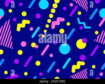 Geometric seamless pattern with memphis elements in 80s style. Colorful geometric pattern. Design of promotional products, wrapping paper and printing Stock Vector