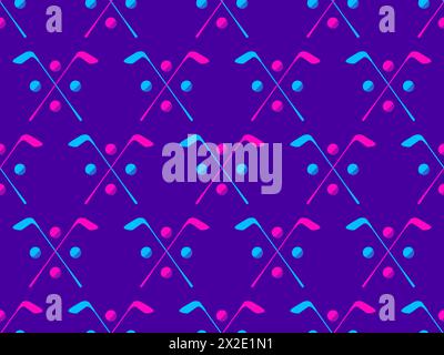 Seamless pattern with colorful golf clubs and balls. Golf putter and a golf ball in a minimalist style. Design for typography, banners and posters, pr Stock Vector