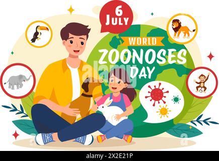 World Zoonoses Day Vector Illustration on 6 July with Various Animals and Plant which is in the Forest to Protect in Flat Cartoon Background Design Stock Vector