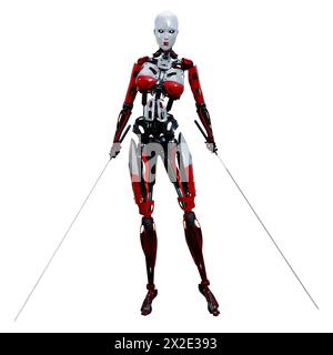 3D rendering of a female robot isolated on white background Stock Photo