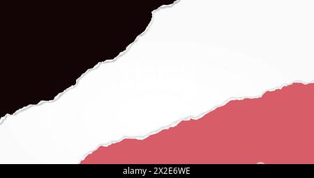 Black and red paper with torn edges and soft shadow are on squared background for text. Stock Vector