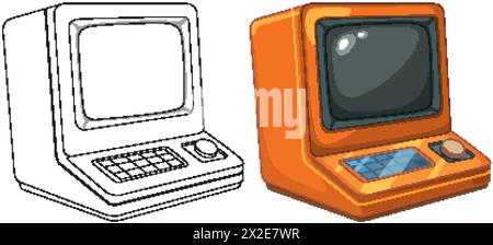 Colorful vintage computers in a modern vector style Stock Vector