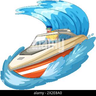 Vector illustration of a speedboat riding ocean waves Stock Vector ...