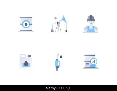 Oil and resource extraction - flat design style icons set Stock Vector
