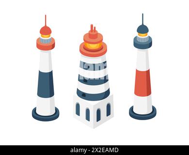 Set of three different lighthouses vector illustration isolated on white background Stock Vector