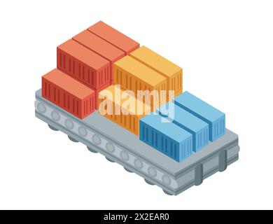 Container storage space at the port with stack of colored containers vector illustration isolated on white background Stock Vector