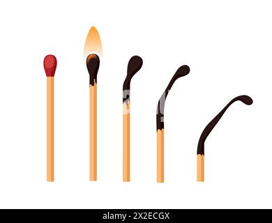 Set of matches in different state burning and new vector illustration isolated on white background Stock Vector