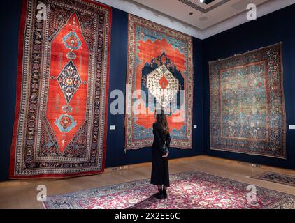 Christie's, London, UK. 22nd Apr, 2024. Art of the Islamic and Indian Worlds including Rugs and Carpets sale takes place on 25 April. Credit: Malcolm Park/Alamy Live News Stock Photo