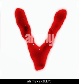 3d render of isolated blood or red wine alphabet letters top view. Stock Photo