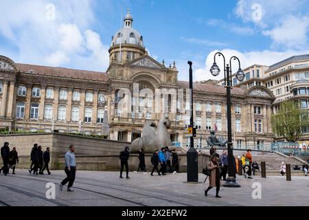 Birmingham City Council Town Hall building in Victoria Square on 17th April 2024 in Birmingham, United Kingdom. Birmingham City Council is set to approve devastating council cuts, which currently stand to be approximately £376m to services which is likely to have a major impact on residents. Those areas cited as to be subject to cuts include youth services, transport, refuse collection, libraries and arts organisations. The Labour-run council has had long-standing financial issues due to equal pay compensation claims where women were paid less than men on the same pay grade and the implementat Stock Photo