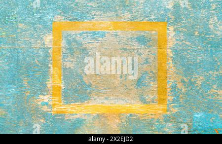 Texture of old wooden turquoise shabby plank with cracks and stains. Stock Photo