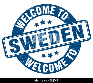 Welcome to Sweden stamp. Sweden round sign isolated on white background Stock Vector