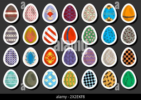 Illustration on theme celebration holiday Easter with hunt colorful bright eggs, set consisting of hunt different Easter eggs, set hunt beautiful East Stock Vector