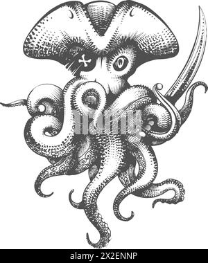 Octopus pirate sketch Stock Vector