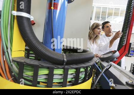 Researcher working on portable robot. Aerospace industry. Technology and Research Center. Miramon Technological Park. San Sebastian. Donostia. Gipuzko Stock Photo