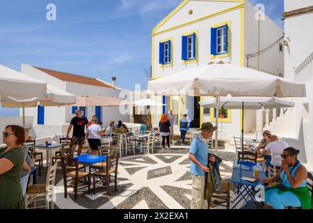 Nisyros, Greece - May 10, 2023: Porta, the central square of Nikia village. Nisyros island, Greece Stock Photo