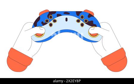 Holding gamepad linear cartoon character hands illustration Stock Vector