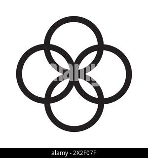 Interlocking circles design. Symmetrical harmony motif. Minimalistic floral emblem. Vector illustration. EPS 10. Stock Vector