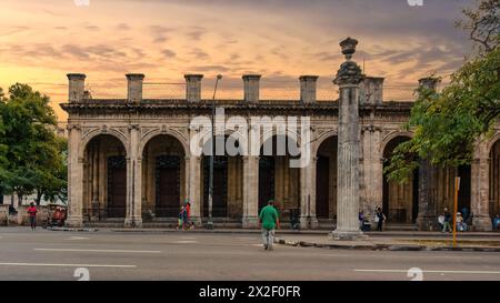 Stone colonial building architecture porch, Havana, Cuba Stock Photo