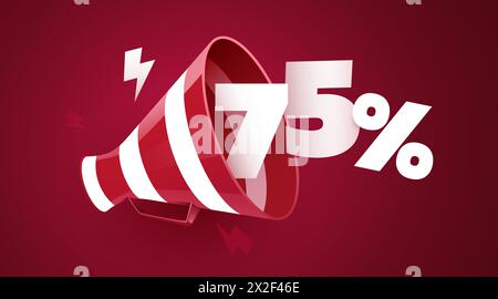 75 percent off. Sale banner with 3D megaphone. Vector illustration Stock Vector