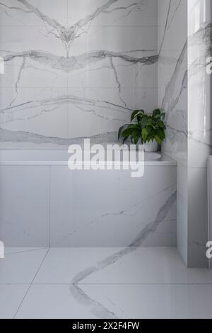 Simple, modern marble bathroom in Georgian townhouse. Paultons Square, Chelsea, London, UK. Stock Photo