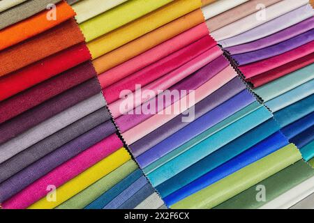 Colorful upholstery samples in a furniture store. Industry Stock Photo