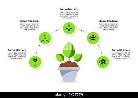Infographic template with icons and 5 options or steps. Plant. Can be used for workflow layout, diagram, banner, webdesign. Vector illustration Stock Vector