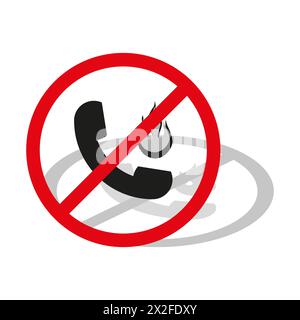 No fire calls symbol. Prohibited burning phone icon. Flame and telephone ban sign. Vector illustration. EPS 10. Stock Vector