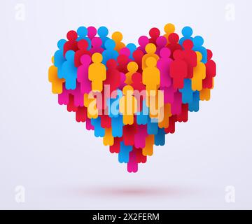 Large group of people in shape of heart symbol. Vector illustration Stock Vector