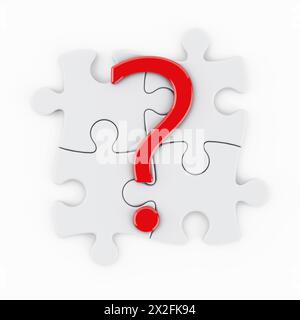 Red Question Mark on a Jigsaw Puzzle on a white background. 3d Rendering Stock Photo