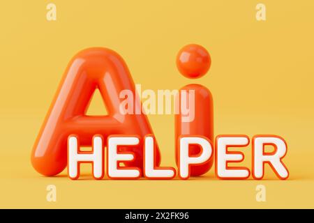 AI Helper Balloon Sign on a yellow background. 3d Rendering Stock Photo